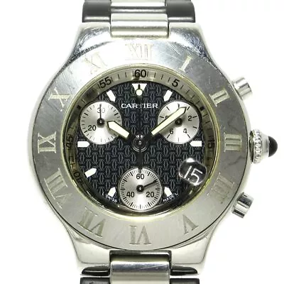 Auth Cartier Chronoscaph LM W10125U2 Black 887682LX Silver Men's Wrist Watch • $1074