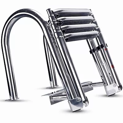 Folding 4 Step Pontoon Boat Ladder Stainless Steel Marine Heavy Duty Ladder • $175.75