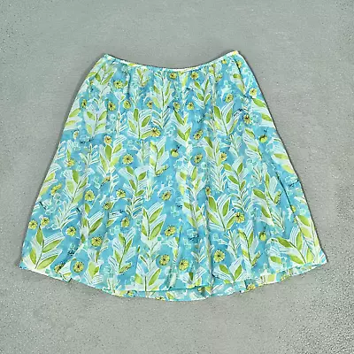 Sigrid Olsen Skirt Women 18W Blue Green Floral Signature 100% Silk Side Zip • $19.99