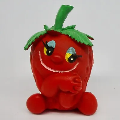 Vintage Anthropomorphic Strawberry Rubber Toy Smiling Face Eyelashes 4.5  • $29.99