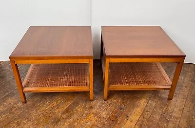 Pair Of Paul McCobb Lane End Tables Delineator Rosewood Walnut Cane 1960s 987-18 • $550