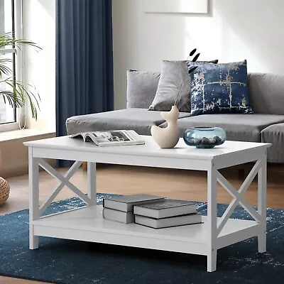Oikiture Coffee Table Side Tables Storage Rack Shelf 2-Tier Hamptons Furniture • $99.90