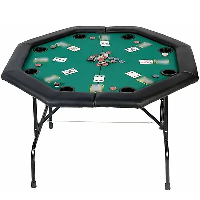 48  Folding Poker Table 8 Player Casino Desk Texas Holdem Cart Game Cup Holder • $172.99