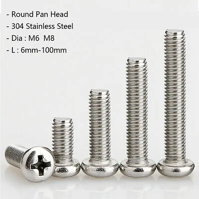 £1.63 • Buy M6 M8 Pan Head Machine Screws A2 Stainless Steel Phillips Head Bolts Pozi