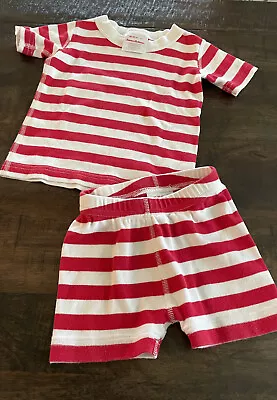 Hanna Andersson Unisex SZ 2 Or  80/85 Red White Stripe Shortie 2 PC Pajama Set • $8.50