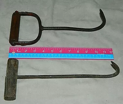 2 Vintage Meat / Hay Bale Wooden Handle Iron Hook ~Collectible Antique Primitive • $14.99