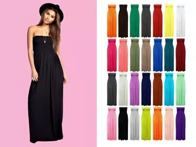 £6.49 • Buy Womens Ladies Plain Sheering Gather Boobtube Strapless Bandeau Long Maxi Dress
