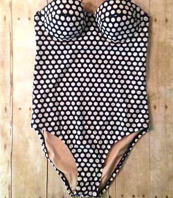 NWT J. Crew GRAPHIC DOT UNDERWIRE TANK 25021 Sz 0 Navy Blue Swim Suit One Piece  • $19.99