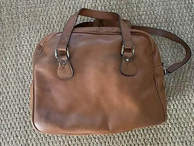 Vintage Leather Bag 1960s Luggage Unisex Duffle Weekend Carry On Travel Bag • $27