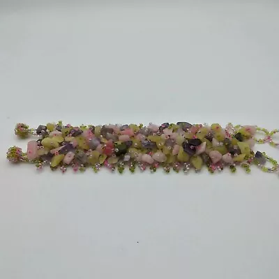 Multi Color Gemstone Bracelet Pink Purple Green Artisan Boho Hippy 7  Easter Gif • $20