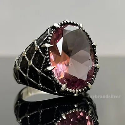 Solid 925 Sterling Silver Turkish Jewelry Alexandrite Stone Men's Ring All Size • $58