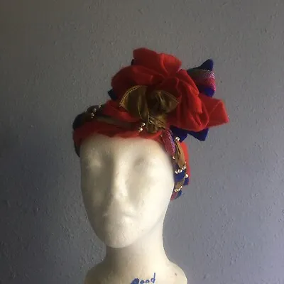 Vintage 80s 90s Headband Large Bow Headpiece Fabric Beads Lame • $14.99