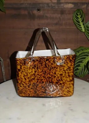 Art Glass Leopard Print Purse Glass Vase Murano Style Handbag W/ Glitter • $26