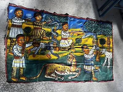 Vintage Large Canvas Painting Mayan Azteca Hunting Blue Serpents ???????? • $49.99