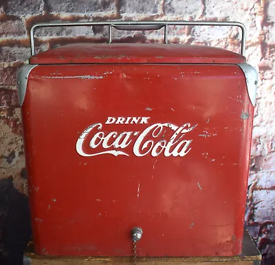 Vintage 1950s Coca Cola Coke Progress Metal Advertising Cooler Ice Chest • $250