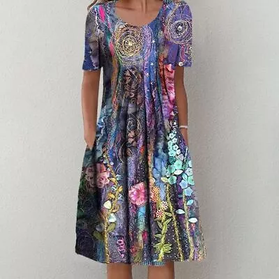 Plus Size Womens Floral Midi Dress Ladies Boho Summer Holiday Beach Sundress US • $20.99