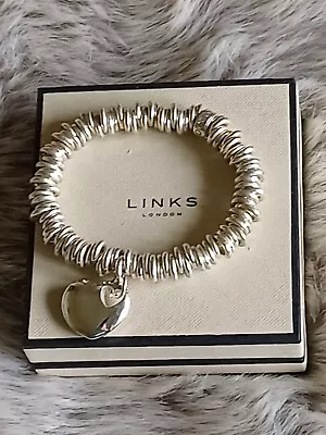 Genuine Links Of London Siver 925 Sweetie Bracelet & Solid Puff Heart Charm  • £59.99