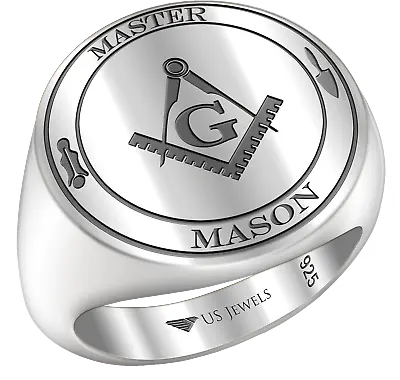 New Men's Blue Lodge 0.925 Sterling Silver Freemason Masonic Open Back Ring • $119.99