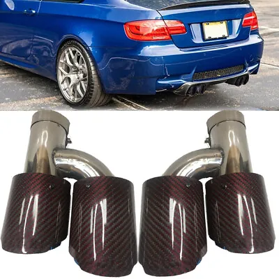 H Style Red Carbon Fiber +Stainless Steel Muffler Tip Car Exhaust Tail Pipe 63mm • $167.19