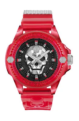 Philipp Plein Mens  Transparent Red 45mm Strap Fashion Watch • $200