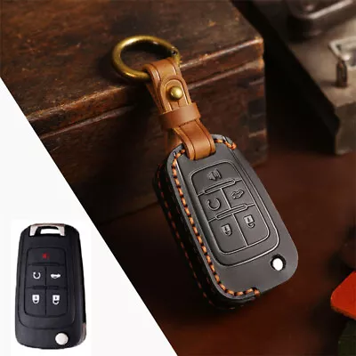 Leather Flip Key Cover Case Smart Fob Bag 5 Buttons For Chevrolet Cruze Buick GM • $19.85