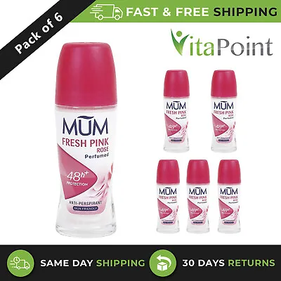 £9.25 • Buy 6x Mum Roll On Fresh Pink Rose Anti Perspirant Deodorant 50ml Alcohol Free