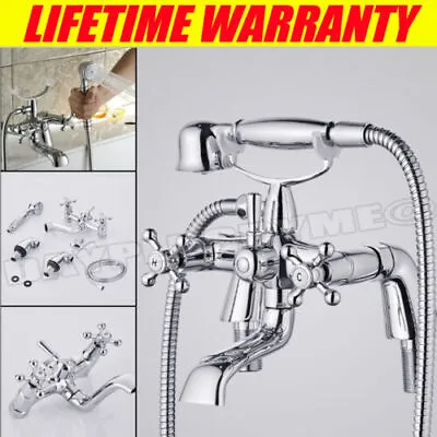 Victorian Bathroom Mixer Shower Tap Bath Filler With Brass Handset Set Chrome • £39.45