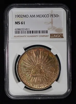 NGC MS61 1902 MO AM Mexico Peso - Toned • $245