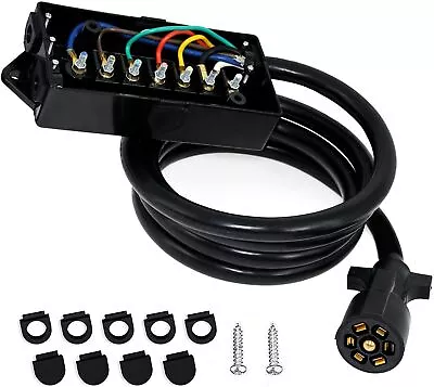 7/8/10 Ft Heavy Duty 7 Way Trailer Cord RV Plug Inline 7 Gang Junction Box USA • $27.89