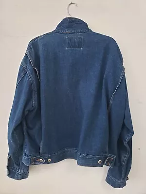 Vintage FILA Denim Jacket Adult XL Button Up Leather Trim Collar Metal Buttons • $59.95