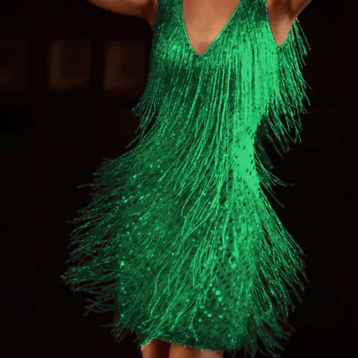 Womens Glitter Fringe Tassel Mini Dress Evening Cocktail Party Bodycon Ball Gown • $39.29