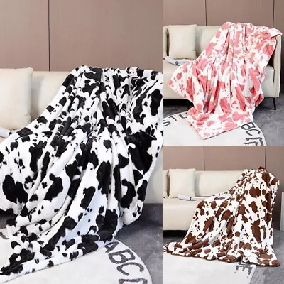 Cow Print Throw Blanket Warm Soft Plush Blanket Sofa Couch Bed Travel Winter UK • £53.08