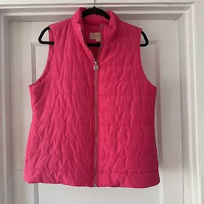 Michael Kors Vest Womens L Hot Pink Puffer Quilted Zip Up Sleeveless Mock Neck • $19.99