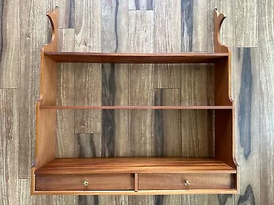 Vintage 3 Tier Plate CURIO Display Wall Shelf 2 Drawer Raw Cherry Wood Beauty! • $399