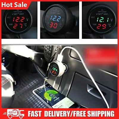 3 In 1 Car Voltmeter Thermometer Universal Multifunctional LED Display Adapter • £6.47