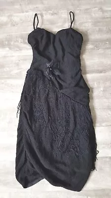 Flapper Cocktail Party Dress Size Small Prom Black Mini Vintage 80s • $45