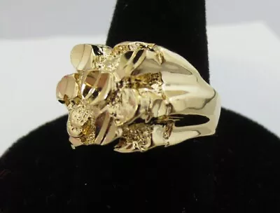 Size 5-13  Mens Squared Off Style 14 Kt Gold Plated Nugget  Bling Ring Style 2 • $12.71