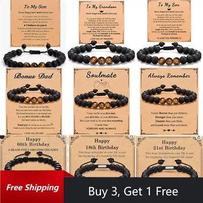 Nature Stone Tiger Eye Beaded Bracelet With Gift Card For Men Son Father • £3.89