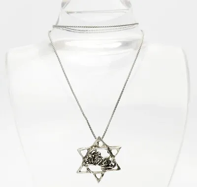Vintage Handmade Sterling Silver Star Of David Lion Of Judah Necklace Judaism • $55