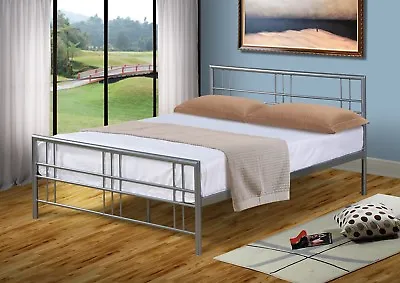 Metal Bed Frame In Silver Black Single / Double / King Size With Mattress Option • £129.99