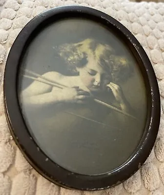 Antique Cupid Asleep Angel Picture M.B.Parkinson 1897 Print Small Metal Frame • $15