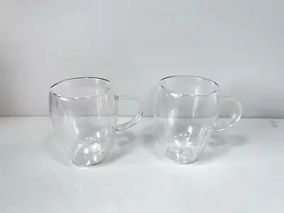 Set Of 2 Coffee Cup Double Walled Mug 360ml Clear Handmade Cappuccino Glass • £14.99
