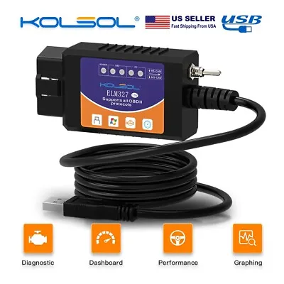 FORScan ELM327 Software OBD2 Scanner Adapter USB Diagnostic Tool Cable For Ford • $13.29