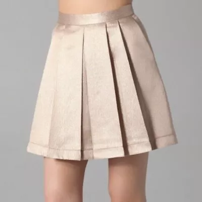 NWT Club Monaco Angela Metallic Gold Pleated Skirt Size 10 Silk Cotton RARE NOS • $54.95
