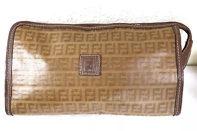 Vintage FENDI Sas FF Logo Signatures Monograms Clutch Cosmetic Toiletery Bag • $141.75