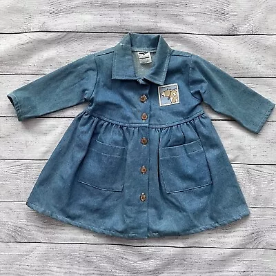 Vintage MULBERRIBUSH Baby Denim Dress N2WOT Cow Patch/Buttons Long Sleeve 24 Mo. • $30