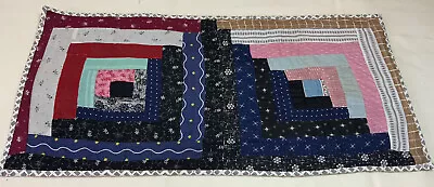 Vintage Patchwork Quilt Table Topper Log Cabin Early Calico Prints Florals • $22.95