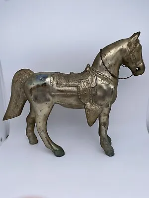 Vintage 1950's 10  Tall Brass Pot Metal Horse Figurine Statue Carnival Prize USA • $23.44