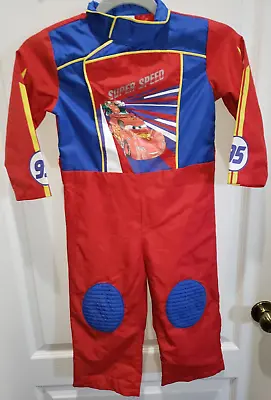 DISNEY Boys Size 4 HALLOWEEN COSTUME RACE CAR DRIVER Red 1 Pc JUMPSUIT RADIATOR • $8.76