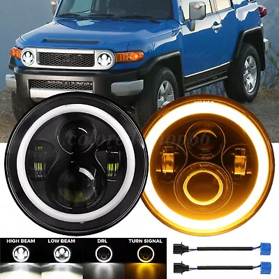 For 2007-2014 Toyota FJ Cruiser Pair 7  Round LED Headlights Halo Angel Eyes DOT • $38.89